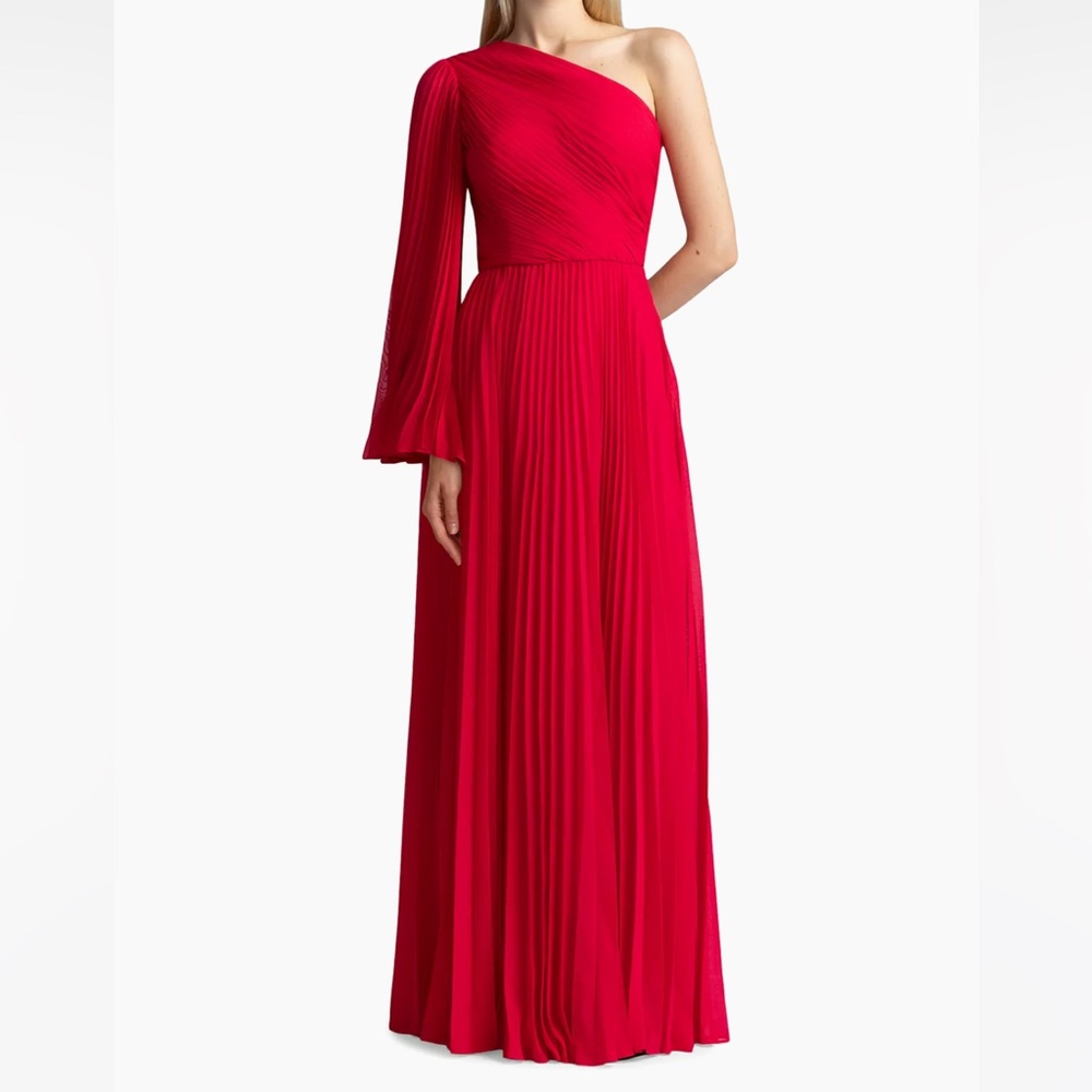 NWT Zac Posen Asymmetric Pleated Chiffon Gown